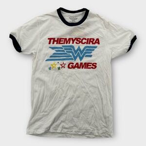 Wonder Woman Themyscira Games Shirt Mens Medium White Comics Ringer Tee NEW